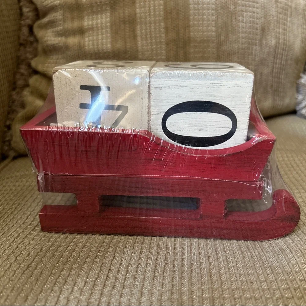 Red Wooden Sleigh Advent Calendar Wood Blocks Countdown Until Christmas NEW